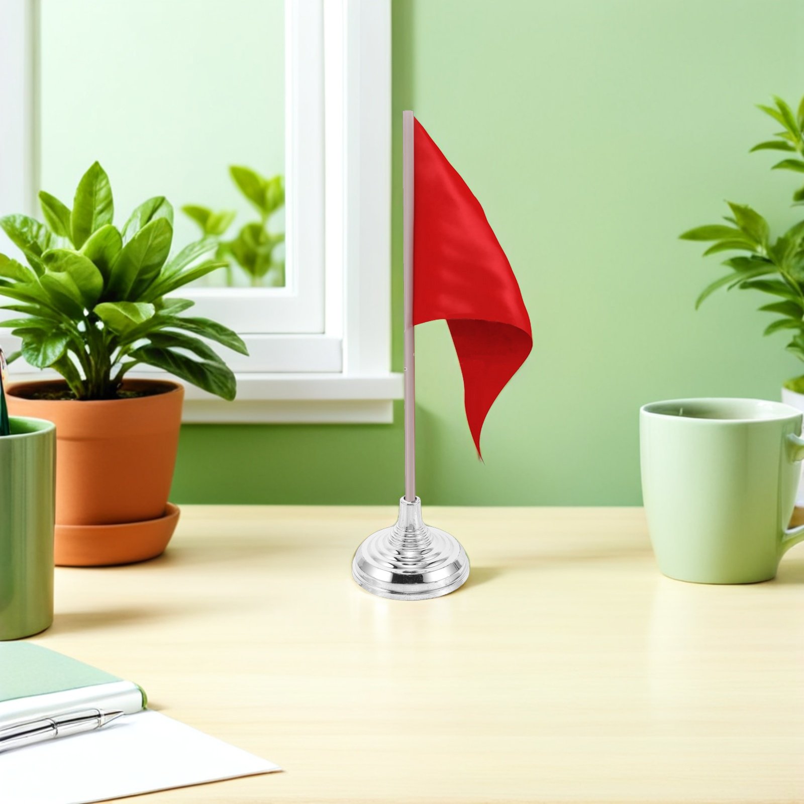 Base plateada para bandera de  - Office Furniture Layout reseña y precio
